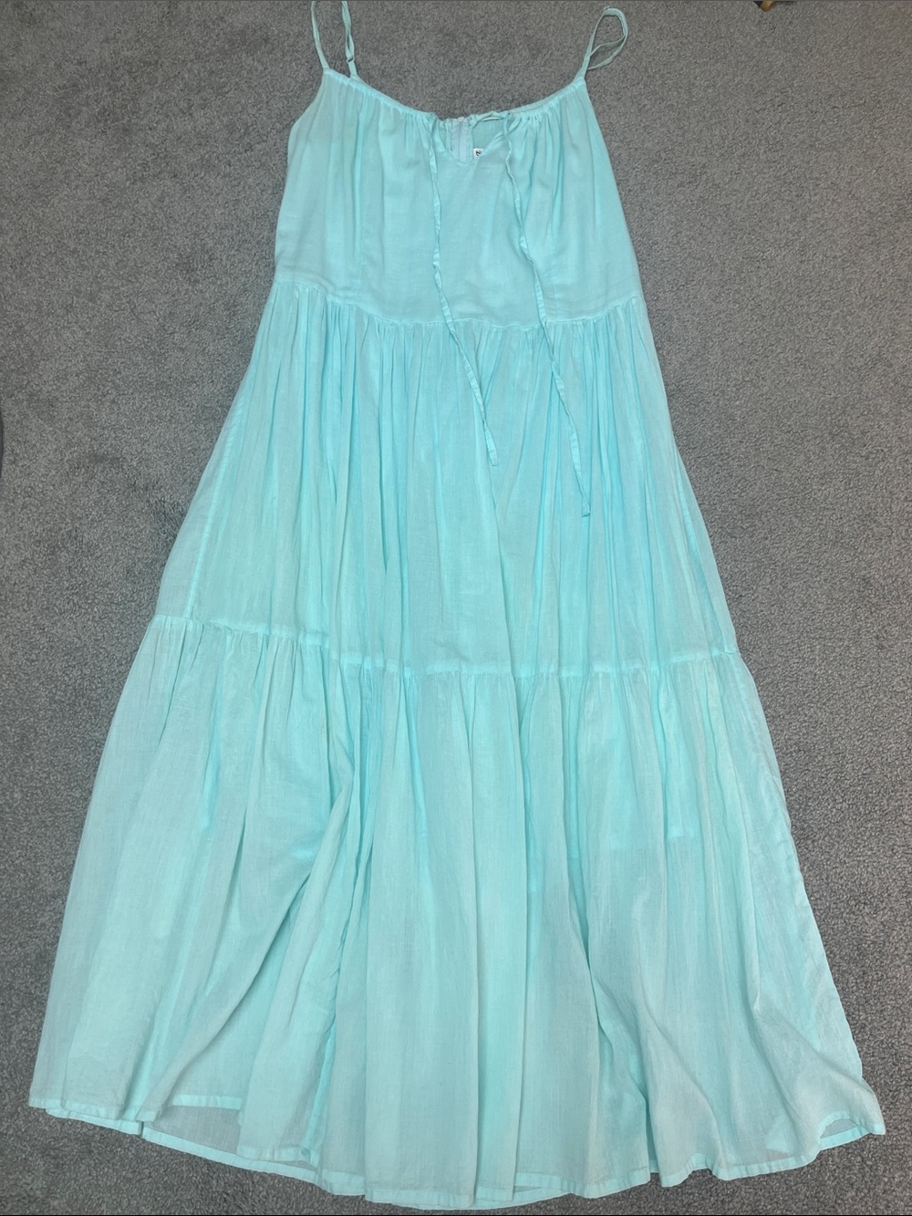 Light Aqua Spaghetti Strap Maxi Dress Size Medium Flowy Gauzy Cotton